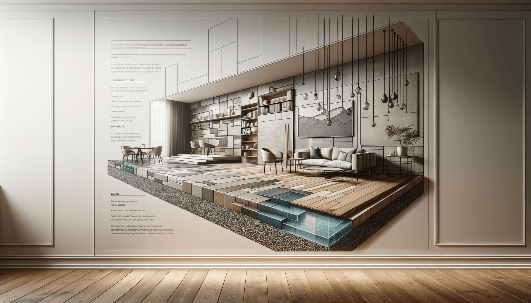 Design interno moderno con mobili e decorazioni eleganti.