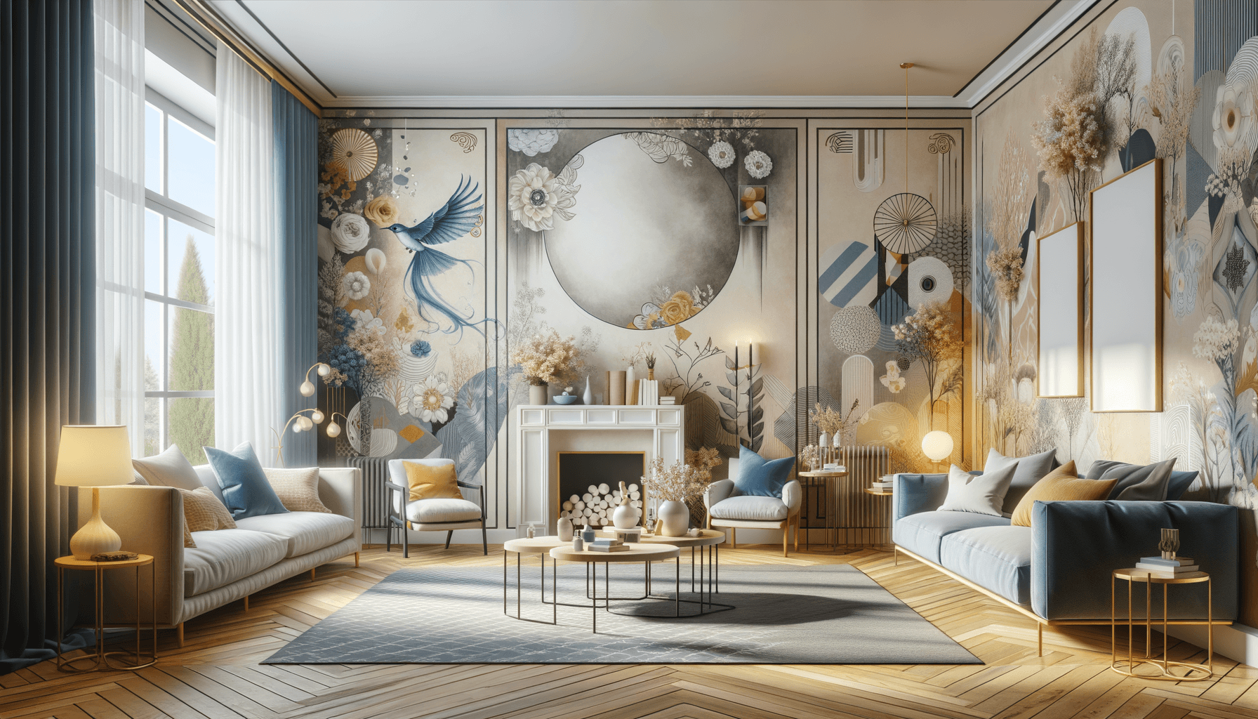 foto di un parato su una parete o un soffitto di una stanza che rappresenti al meglio l’articolo scritto Abbellire il tuo spazio con ParatiScritto da DEL. MAN. s.r.l.Nell’ambito della ristrutturazione e del design di interni, una delle soluzioni più amate ed efficaci è senza dubbio quella del parato. Un accessorio décor che richiama eleganza e stile, trasformando un intero ambiente in un’opera d’arte. Vogliamo portarti in un viaggio attraverso tutto ciò che c’è da sapere sul parati, da come scegliere il giusto design alla loro applicazione.Parati: Un tocco di eleganza unicoIl parato non è solo un modo per coprire le imperfezioni del tuo muro, ma è un’opportunità per esprimere la tua personalità e il tuo stile. Disponibile in una vasta gamma di design, motivi e colori, il parato può trasformare un ambiente ordinario in uno spazio straordinario. Puoi optare per un design minimalista, abstract, floreale, geometrico o qualsiasi altro stile che rispecchia il tuo gusto personale. Il parato è anche versatile, vale a dire che può essere utilizzato in qualsiasi stanza della casa, dal soggiorno alla camera da letto.Ottenere il massimo dal tuo paratoSebbene il parato possa sembrare un accessorio décor piuttosto semplice, ci sono diversi aspetti da considerare per sfruttare al meglio la sua potenza trasformativa. Prima di tutto, considera le dimensioni della stanza. Un design audace e complesso potrebbe sembrare troppo dominante in un piccolo spazio, mentre un design più semplice potrebbe non catturare lo sguardo in un grande ambiente.Una volta scelto il tuo design, presta attenzione all’applicazione. Assicurati di avere gli strumenti giusti a portata di mano e di seguire attentamente le istruzioni del produttore. Un’applicazione sbagliata può portare a bolle d’aria o a bordi sconnessi che rovinano l’aspetto del tuo parato.Anche la manutenzione del parato merita la dovuta attenzione. La pulizia regolare mantiene il tuo parato fresco e luminoso. Ricorda che alcuni materiali di parato sono più delicati di altri, quindi assicurati di conoscere le istruzioni di pulizia specifiche per il tuo particolare modello.Infine, non aver paura di sperimentare. I parati offrono una miriade di possibilità creative. Puoi combinare diversi stili o colori, o anche usare il parato per creare un’opera d’arte murale che renda unica la tua casa.In sintesi, il parato è un elemento decorativo che può trasformare completamente l’aspetto e l’atmosfera della tua casa. Con un po’ di pianificazione e creatività, può diventare un elemento di design affascinante e distintivo che riflette la tua personalità e il tuo stile. Ricorda, il tuo spazio è un’estensione di te stesso: rendilo speciale con il parato giusto. più realistica possibile Salotto moderno con murale artistico e arredi eleganti