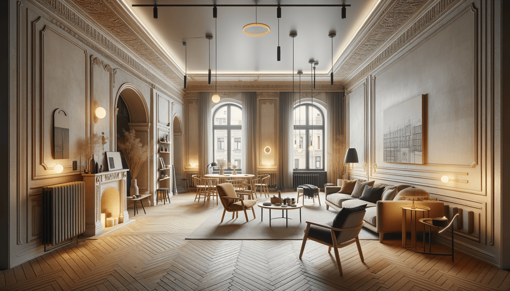 Salotto elegante in stile classico con arredo moderno