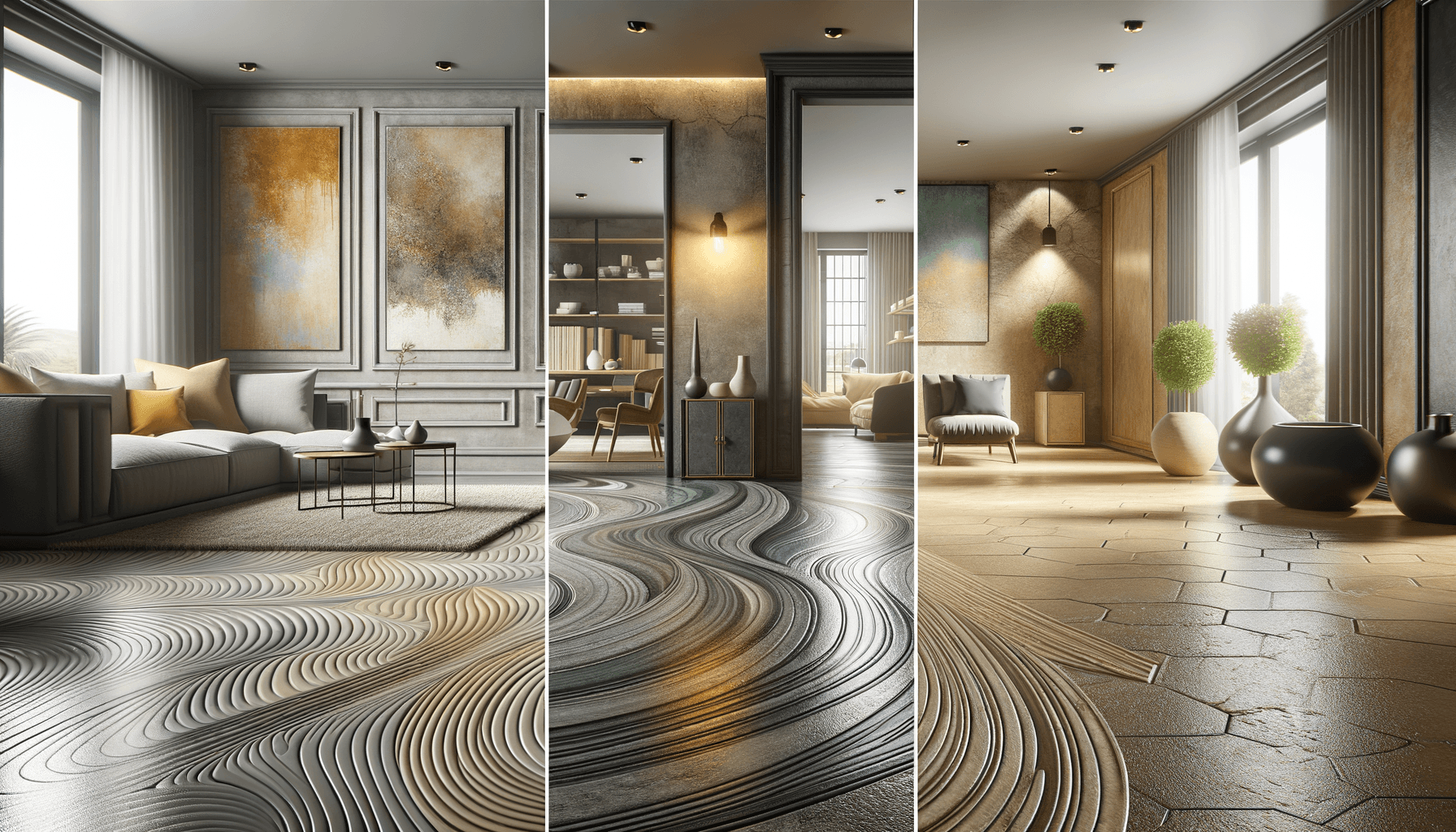 Salotto moderno con pavimento artistico in legno