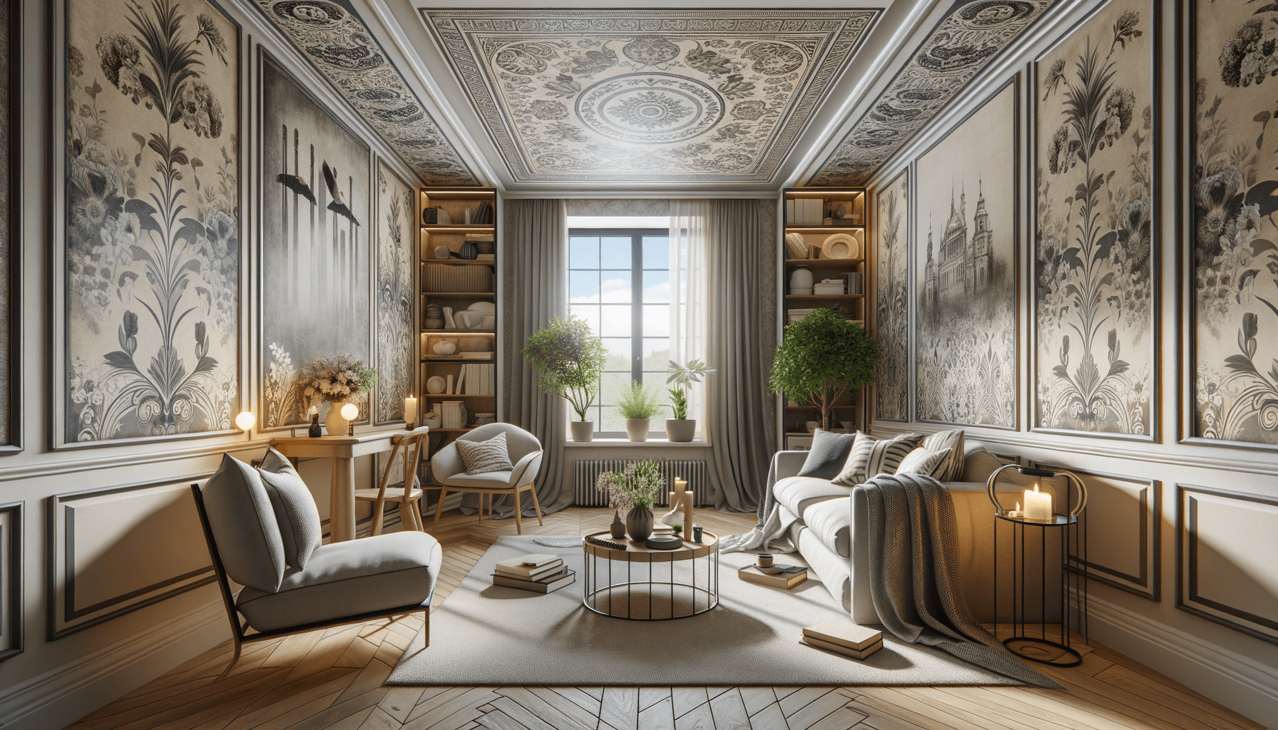 foto di un parato su una parete o un soffitto di una stanza che rappresenti al meglio l’articolo scritto Trasformare la tua casa con i Parati: il tuo nuovo alleato nell’interior designDalla Rivista DEL. MAN. s.r.l., la vostra fonte più affidabile nel mondo del design e della ristrutturazione, vi presentiamo un tesoro nascosto che può rivoluzionare il vostro spazio abitativo: I Parati.La rinascita dei ParatiC’era una volta dove parati erano considerati obsoleti e passati di moda. Li associavamo a case non ristrutturate della nonna, appartamenti vecchio stile e non erano considerati come un’opzione chic per il design interno moderno. Ma, come tutte le cose in design e moda, le tendenze vanno e vengono e ciò che era una volta obsoleto, può tornare di moda. La rinascita del parato negli ultimi anni è un esempio perfetto di questa tendenza.Il fascino senza tempo dei ParatiI parati offrono un fascino senza tempo con la loro capacità di trasformare immediatamente l’aspetto di una stanza. Vengono in una vasta gamma di design, dai motivi floreali ai disegni geometrici, dai toni neutri ai colori vivaci, il che significa che c’è un parato per ogni stile e gusto. Inoltre, la loro versatilità li rende perfetti per qualsiasi stanza della casa, dalla camera da letto al soggiorno, dal bagno allo studio.Non solo, i parati sono facile da installare e un’opzione conveniente se si prevede una ristrutturazione su larga scala o solo un cambiamento di stile. Possono coprire imperfezioni e offrire un ottimo modo per aggiungere personalità e carattere a una stanza, che altrimenti potrebbe sembrare piatta e monotona.Il parato offre anche un’opportunità di pensare fuori dagli schemi e mettere in mostra la tua creatività. Ad esempio, un parato a righe può essere installato orizzontalmente o verticalmente, un parato con motivi può essere installato in modo che il modello si allinei o si mescoli, e così via. Le possibilità sono infinite.Inoltre, i parati possono essere facilmente aggiornati o modificati. Se ti stai annoiando con un design, semplicemente strappalo via e sostituiscilo con uno nuovo. È un’opzione molto meno permanente e impegnativa rispetto alla pittura o al rivestimento delle pareti.Infine, i parati possono essere utilizzati come un punto focale della stanza, un modo per attirare l’attenzione su una particolare area o semplicemente come un modo per aggiungere un po’ di sapore e interesse visivo.Per concludere, che siate amanti dello stile metropolitano o del design della casa di campagna, amanti del minimalismo o del maximalismo, i parati sono un’opzione versatile e alla moda per il vostro design interno. Con la loro vasta gamma di design, la facilità di installazione e la possibilità di cambiare facilmente il look, non c’è da meravigliarsi che stiano facendo un grande ritorno nell’interior design.Che ne dite, è il momento di dare al vostro spazio una nuova vita con i parati? Fateci sapere nei commenti! più realistica possibile Salotto elegante con mobili moderni, piante e decorazioni.