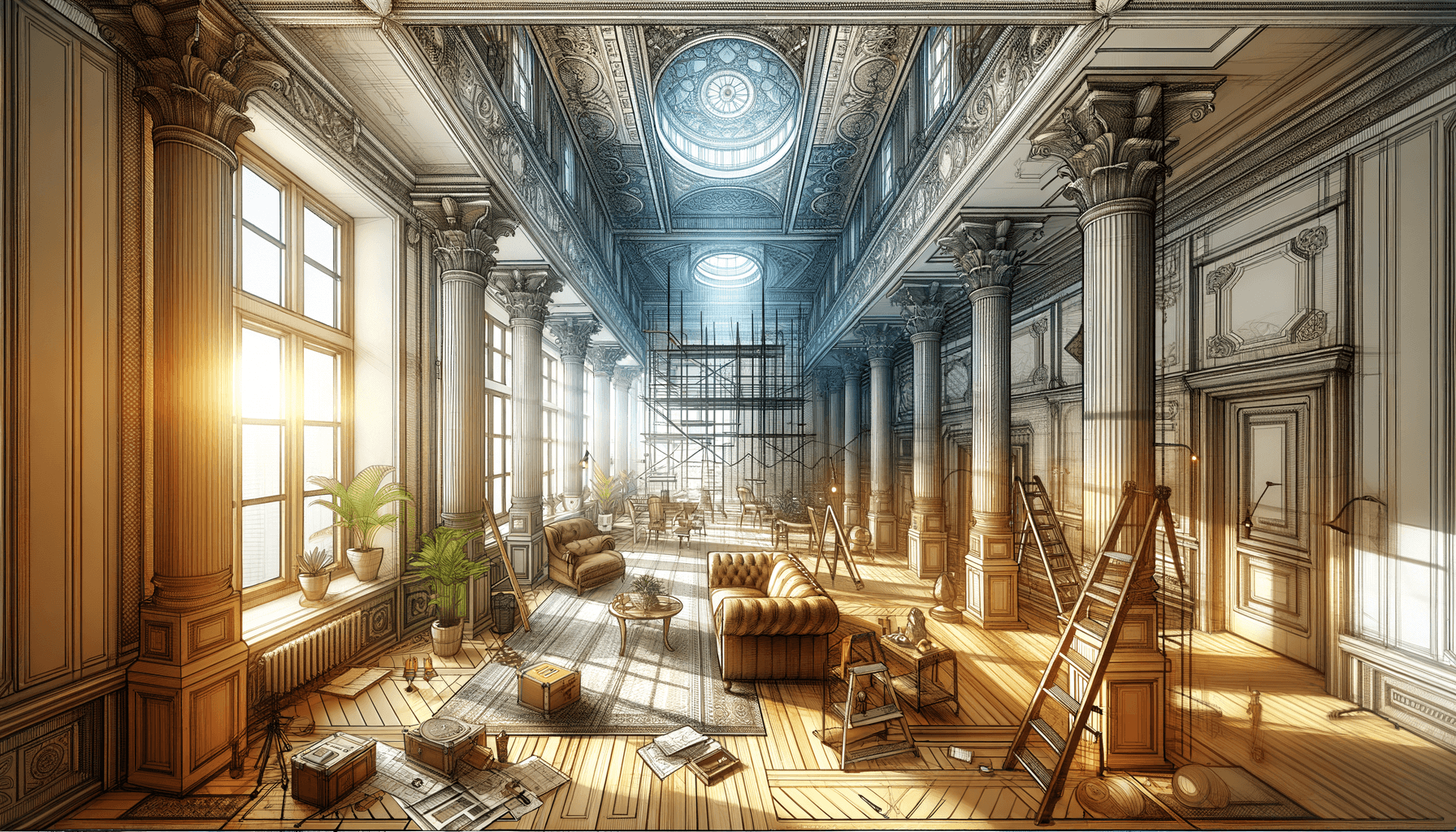 Interno di un palazzo storico in ristrutturazione.