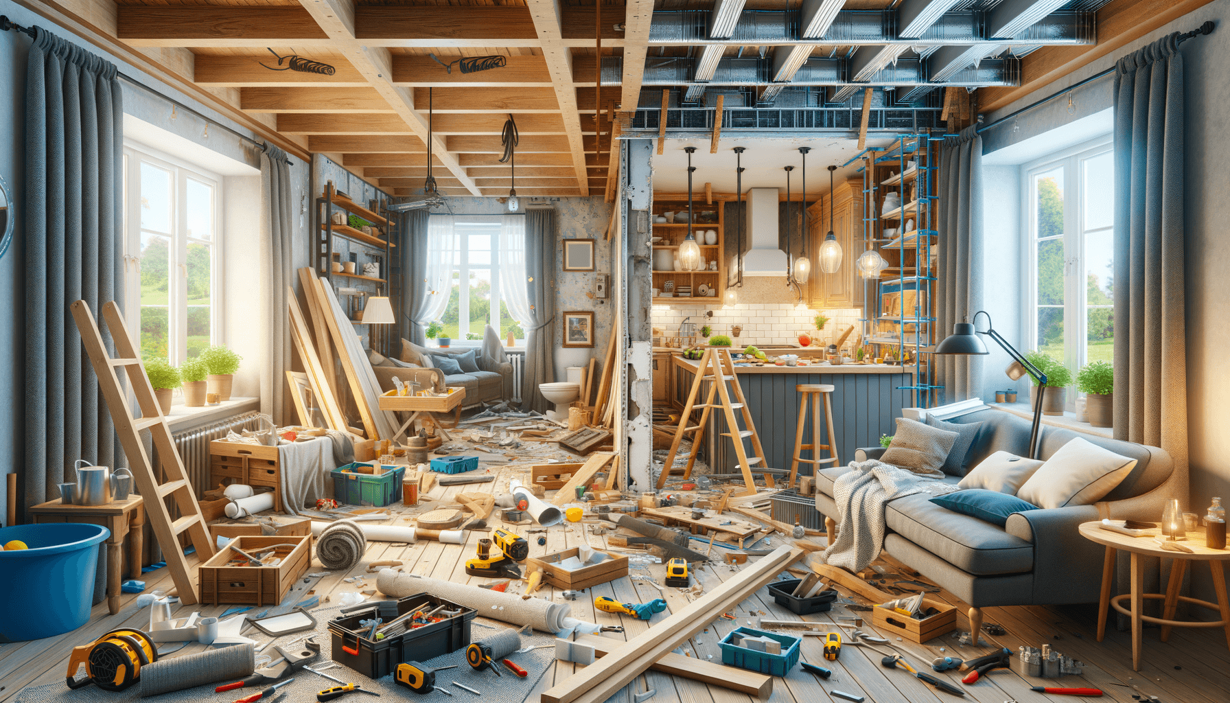 Ristrutturazione di un soggiorno aperto in corso